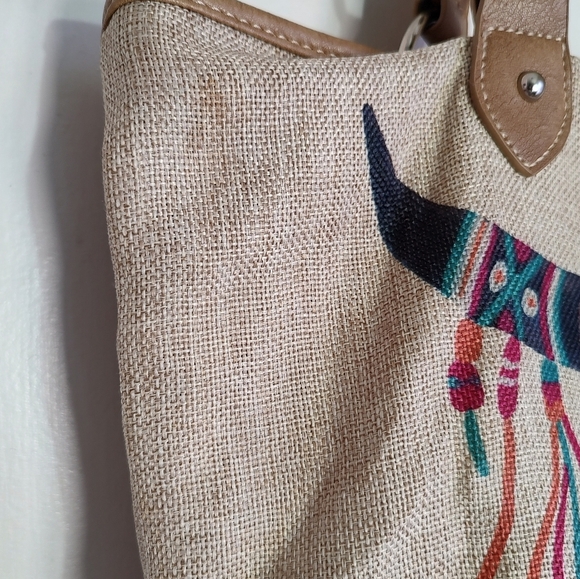 Montana West Burlap Tan Tote Bag with Tribal Design - Picture 4 of 16